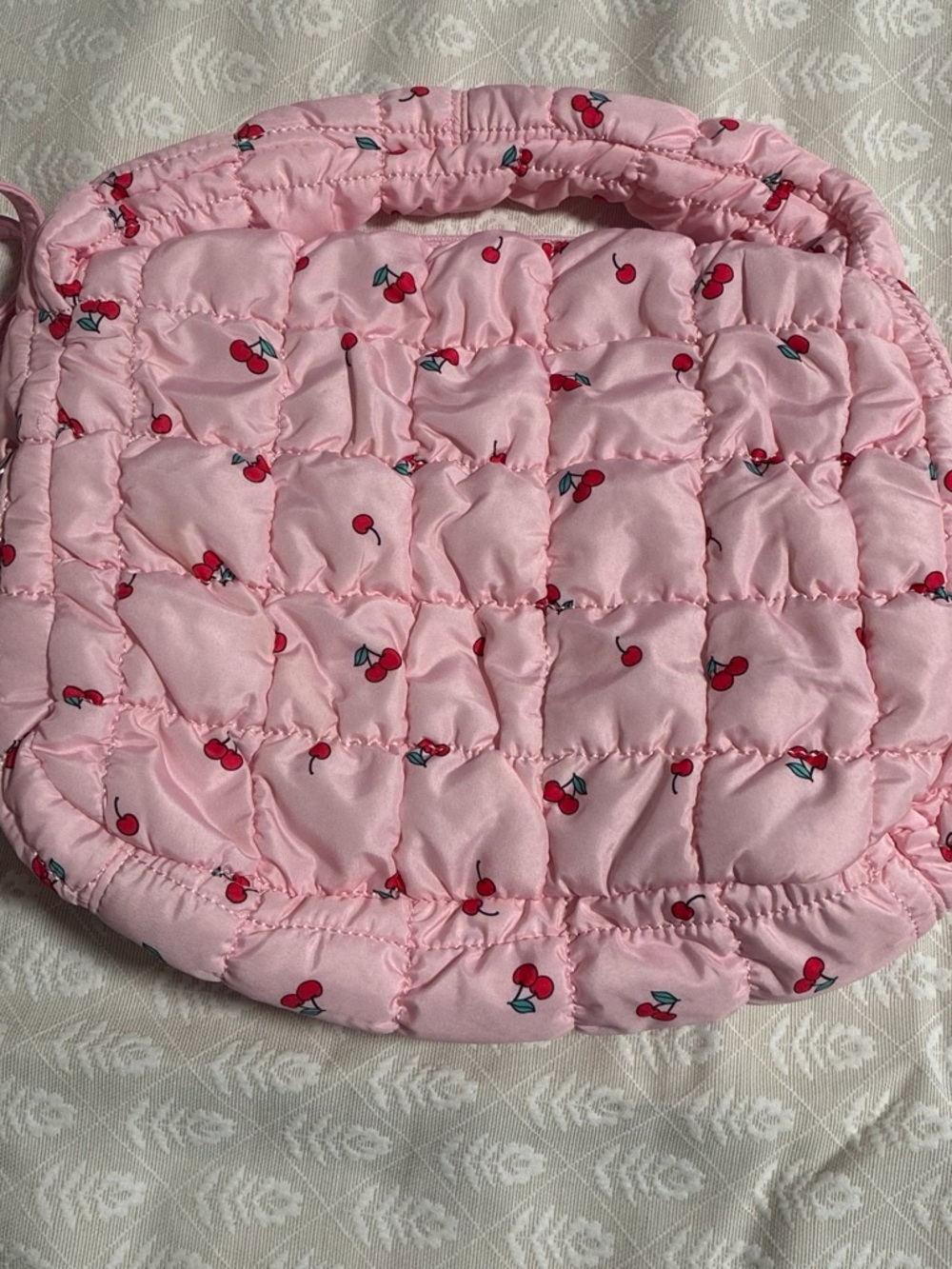 Pink Quilted Kids Crossbody Bag with Cherry Print
